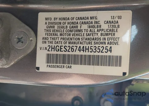 2004 Honda Civic Ex из США, поврежденный, VIN 2HGES26744H535254